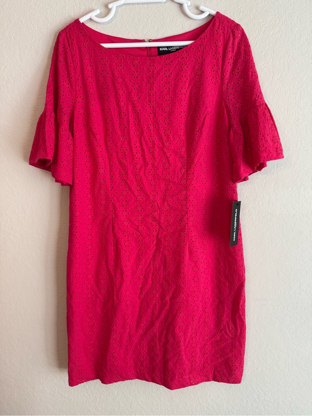 Karl Lagerfield Pink Eyelet Dress Bell Sleeves 10 new